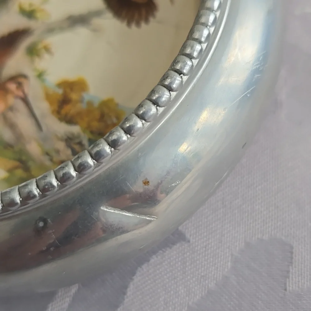 Vintage Set Of 4 Fred Sweney Coasters Birds Fish Metal Glass Barware Rustic